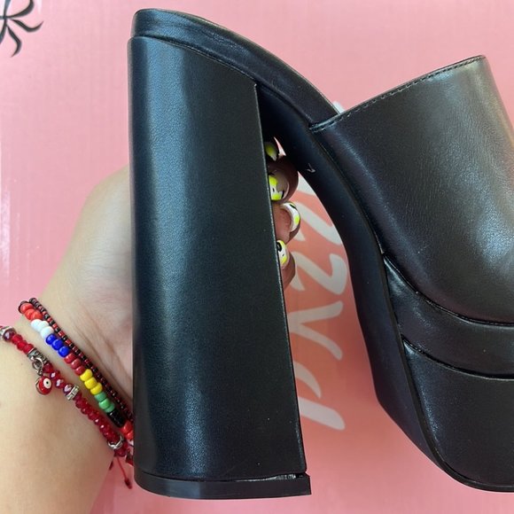 Black Square Open Toe Chunky Heel Platform Size 6.5 *LAST PAIR* - Picture 6 of 11